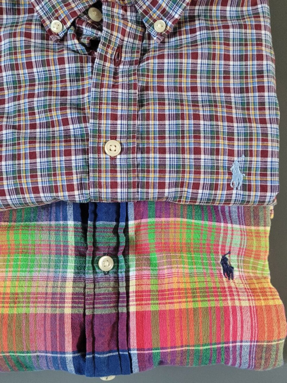 LOT OF 2 POLO RALPH LAUREN BOYS SHORT SLEEVE BUTTON UP SHIRT M & L 10-12 14-16